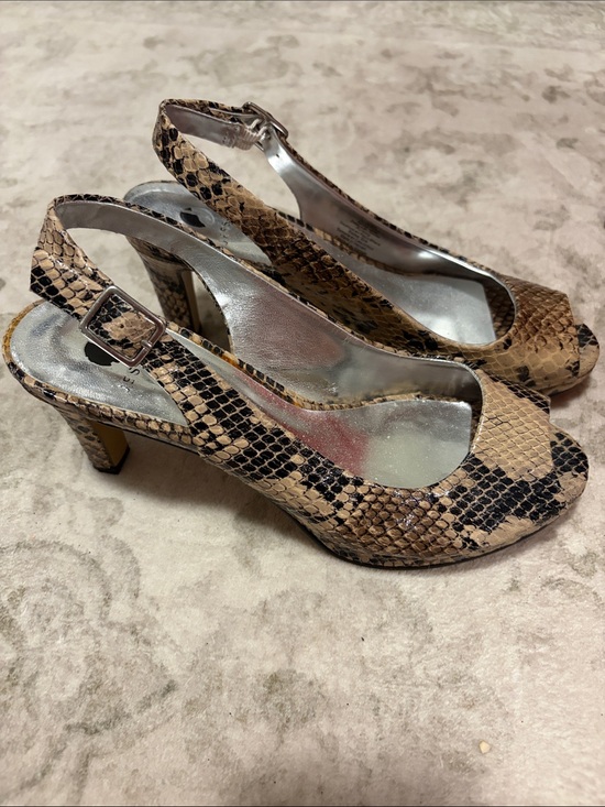 Shoes - Women’s Snake-Print Slingback Heels in Brown